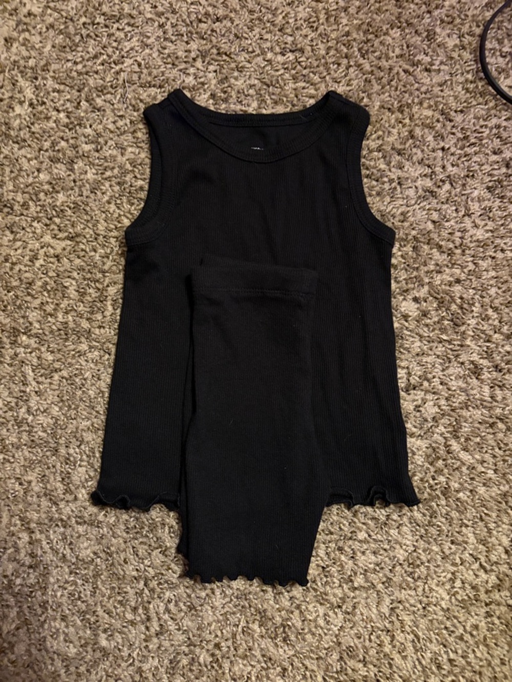 Classic Black Ribbed Tank Top with matching shorts